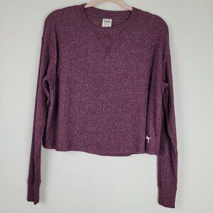 PINK Victoria's Secret Burgundy Ribbed Thermal Long Sleeve Crop Top XS